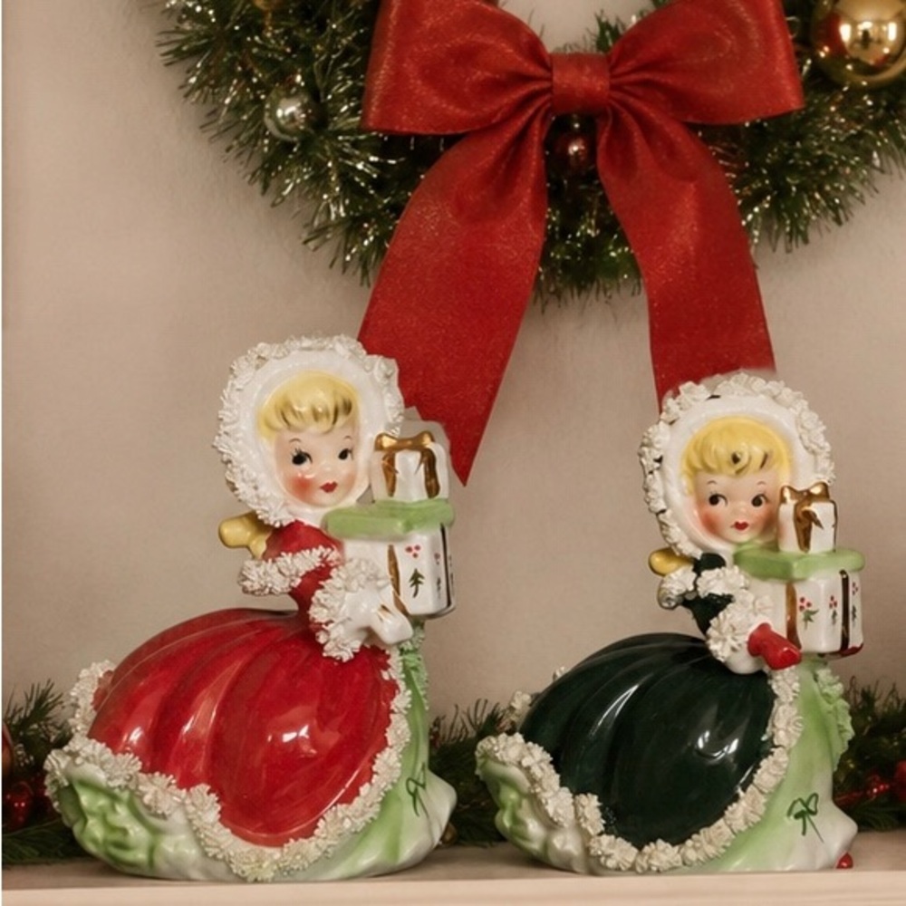 Vintage Napco 1950’s Christmas Shopper Girl Figurines